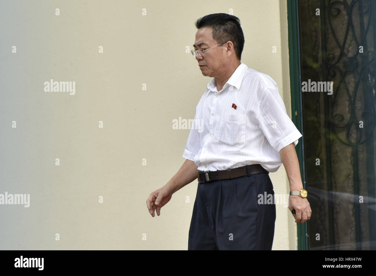 Kuala Lumpur, MALAYSIA. 5th Mar, 2017. North Korean Embassy counsellor Kim Yu Song step out from the North Korea Embassy in Kuala Lumpur, Malaysia on March 05, 2017 at Kuala Lumpur, Malaysia. North Korean Ambassador Kang Chol has accused Malaysia of colluding with foreign powers in the murder of Kim Jong-nam, must leave the country within 48 hours. Credit: Chris Jung/ZUMA Wire/Alamy Live News Stock Photo
