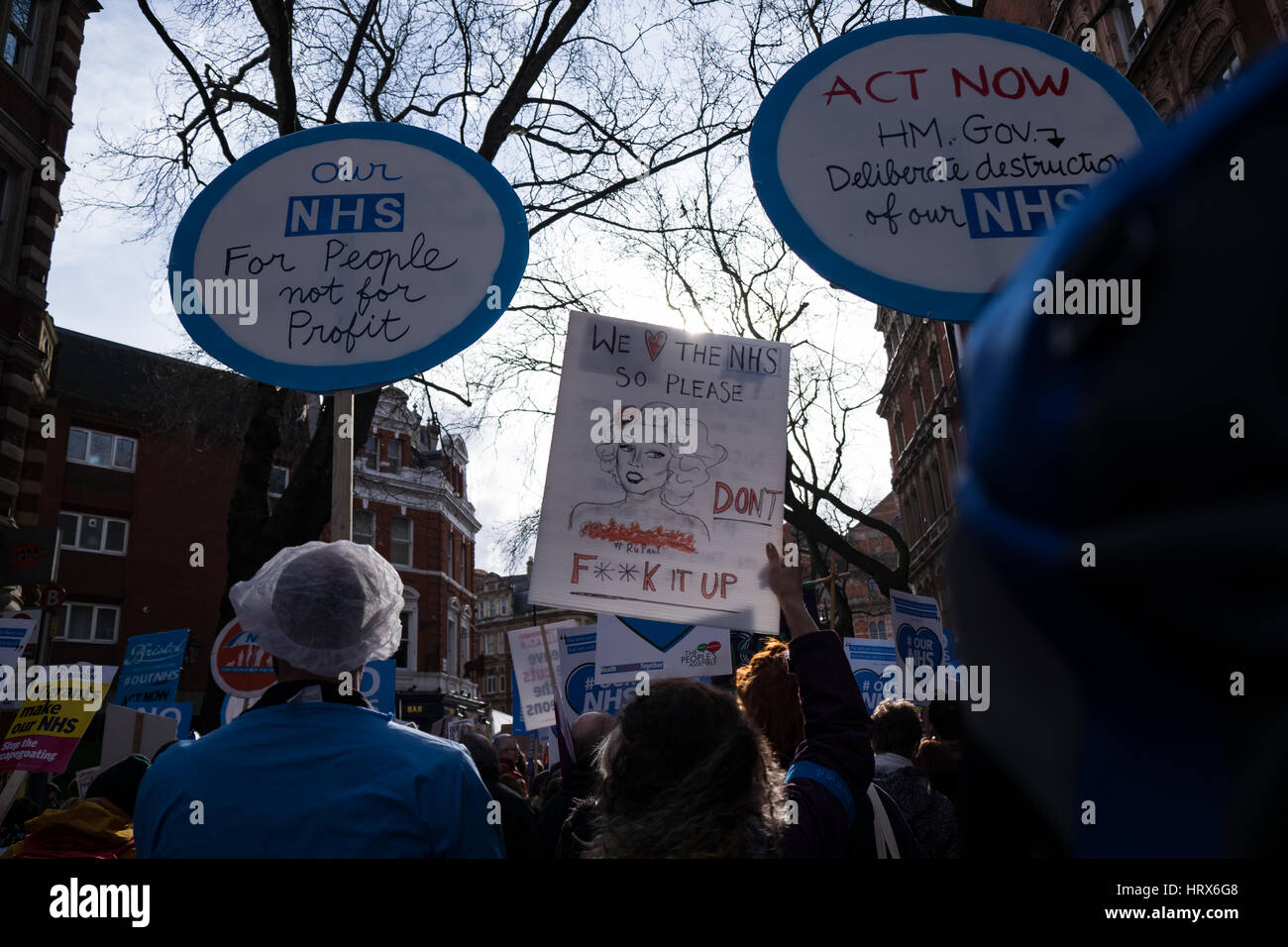 London, UK. 04th Mar, 2017. Citizens march from Tavistock Square to the Houses of Parliament to defend the NHS Credit: Anna Bramall/Alamy Live News Stock Photo