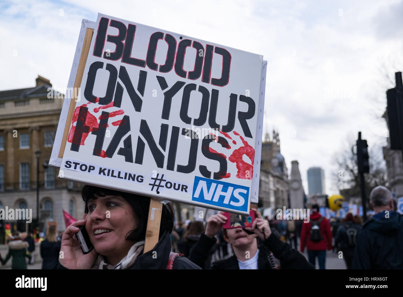 London, UK. 04th Mar, 2017. Citizens march from Tavistock Square to the Houses of Parliament to defend the NHS Credit: Anna Bramall/Alamy Live News Stock Photo