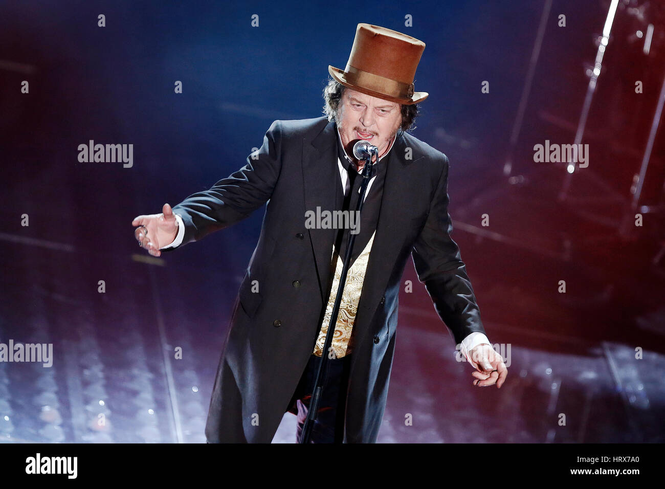 SANREMO, ITALY, February 11 Singer Zucchero performs during the 67th