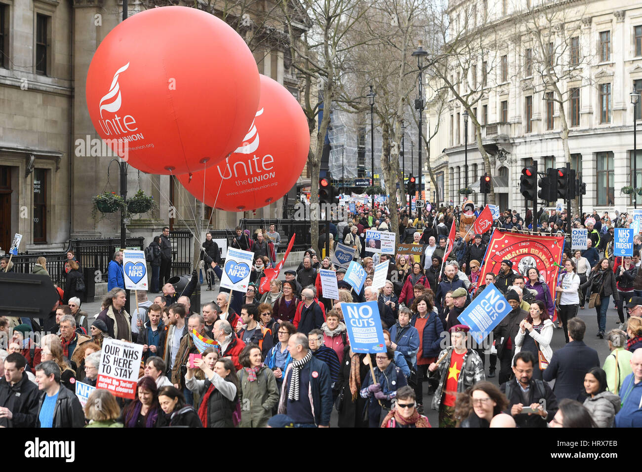 Demonstrators attend a rally in central London, in support of the NHS. Stock Photo