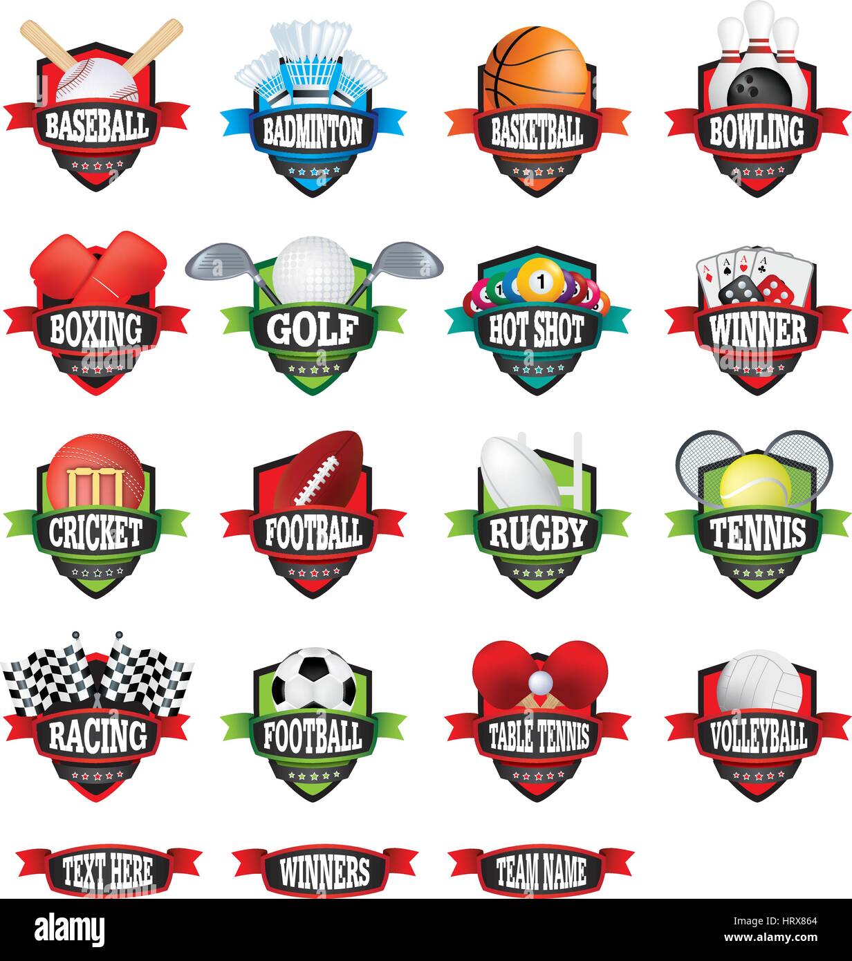 vector clip-art collection of editable sports team badges Stock Vector