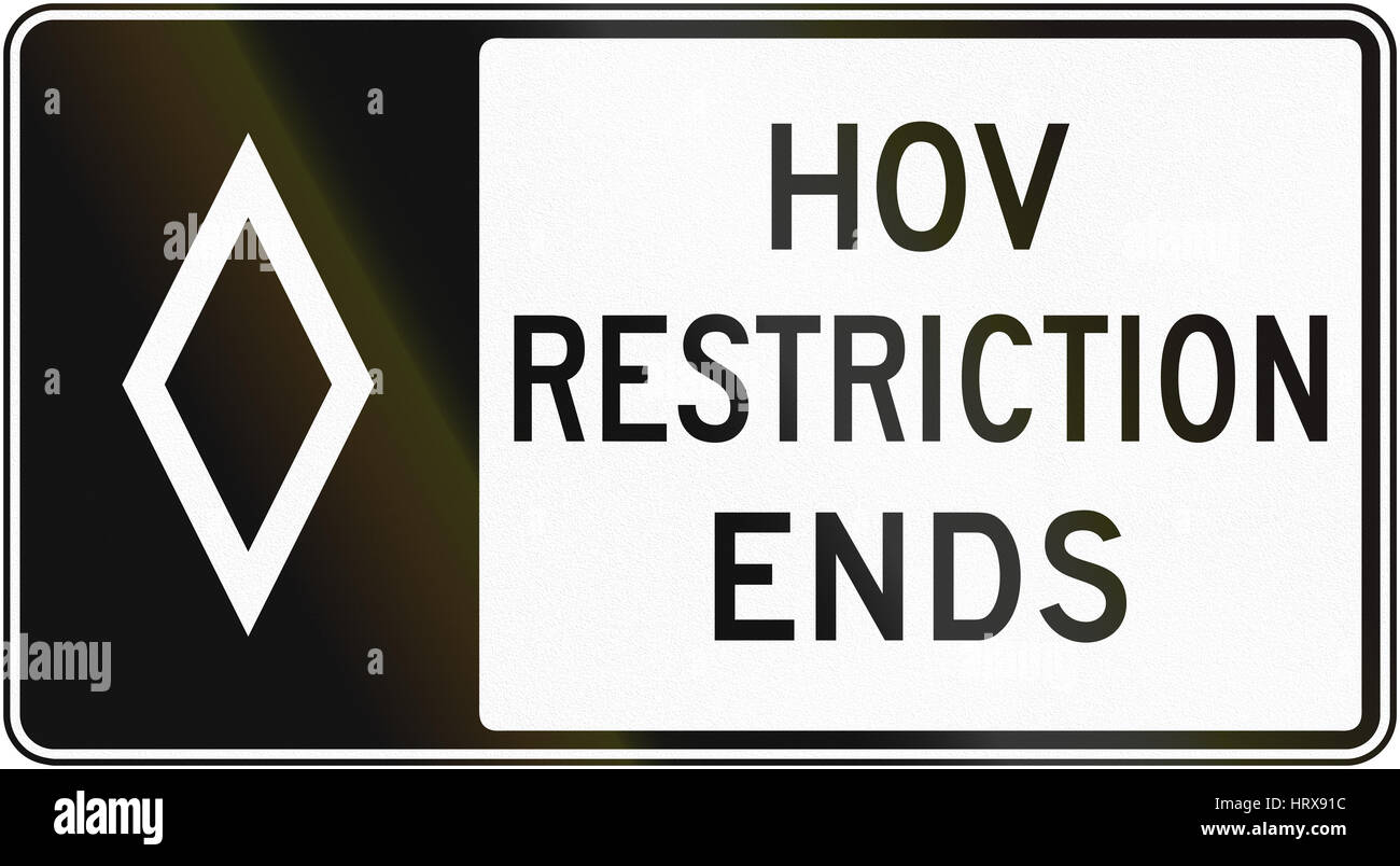 United States MUTCD regulatory road sign - High occupancy vehicle lane ends. Stock Photo