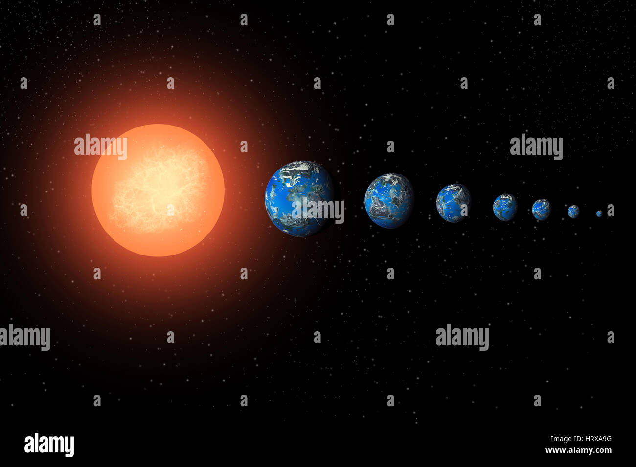 The Dwarf Star System Named 'Trappist' , As 7 Earth Like  Exoplanets In Orbit Around It. Stock Photo