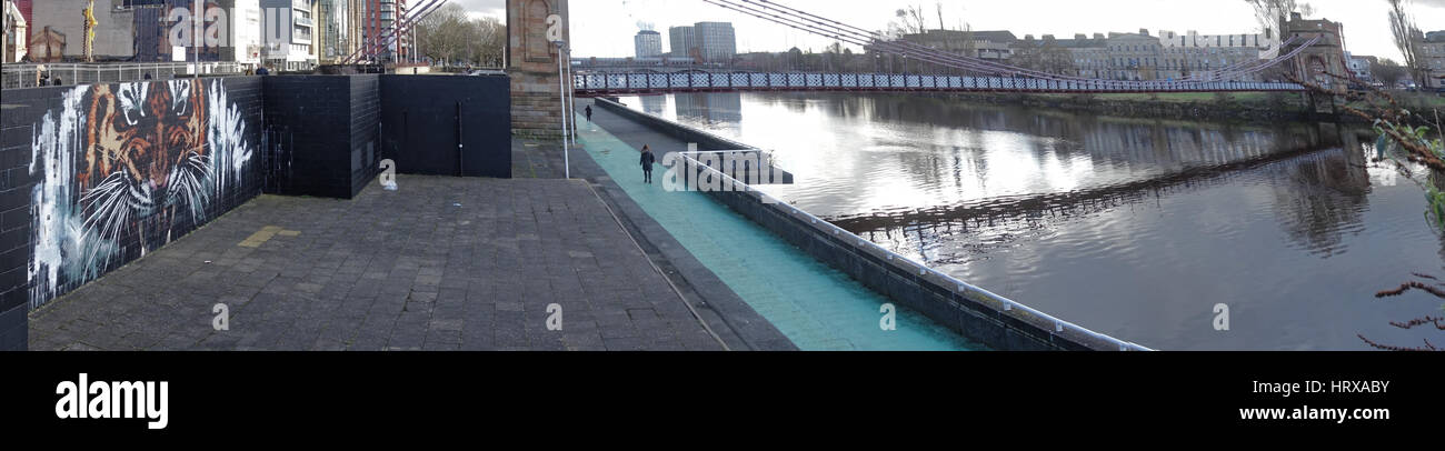 Glasgow City Centre clydeside panorama suspension bridge Stock Photo