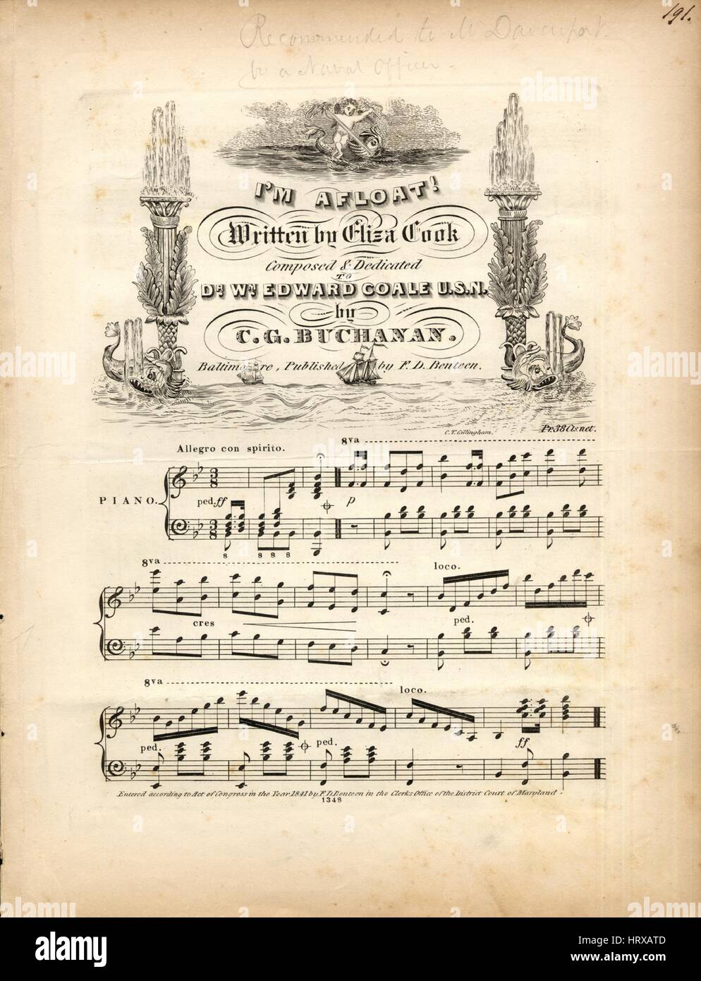 Sheet music cover image of the song 'I'm Afloat!', with original ...