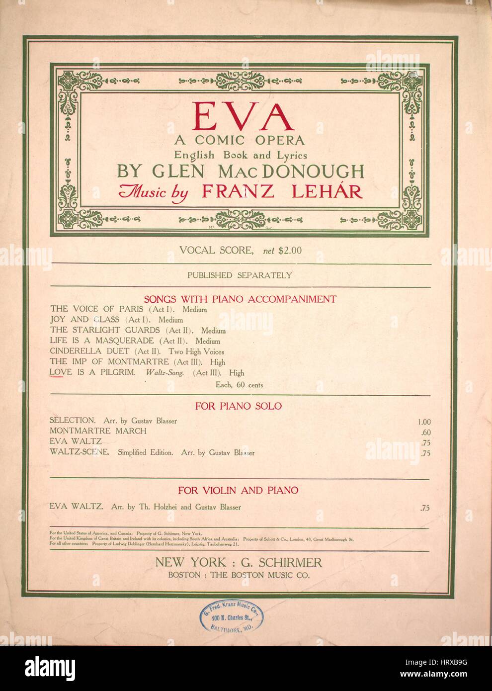 Sheet music cover image of the song 'Love is a Pilgrim Waltz Song', with  original authorship notes reading 'English Book and Lyrics by Glen  MacDonough Music by Franz Lehar American arrangement by