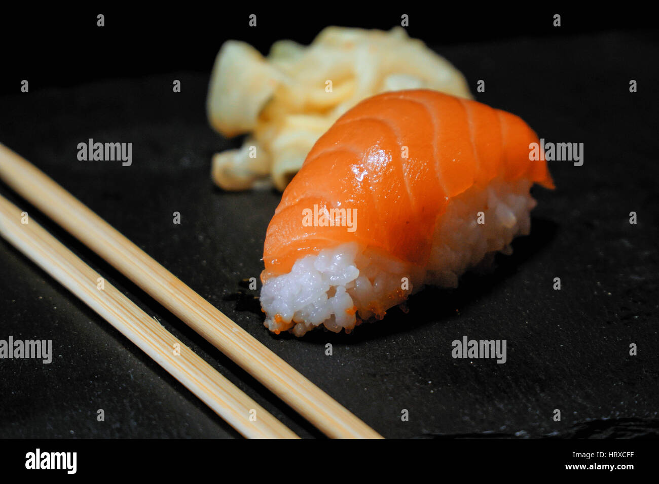 Sake Nigiri Sushi close up shot Stock Photo Alamy
