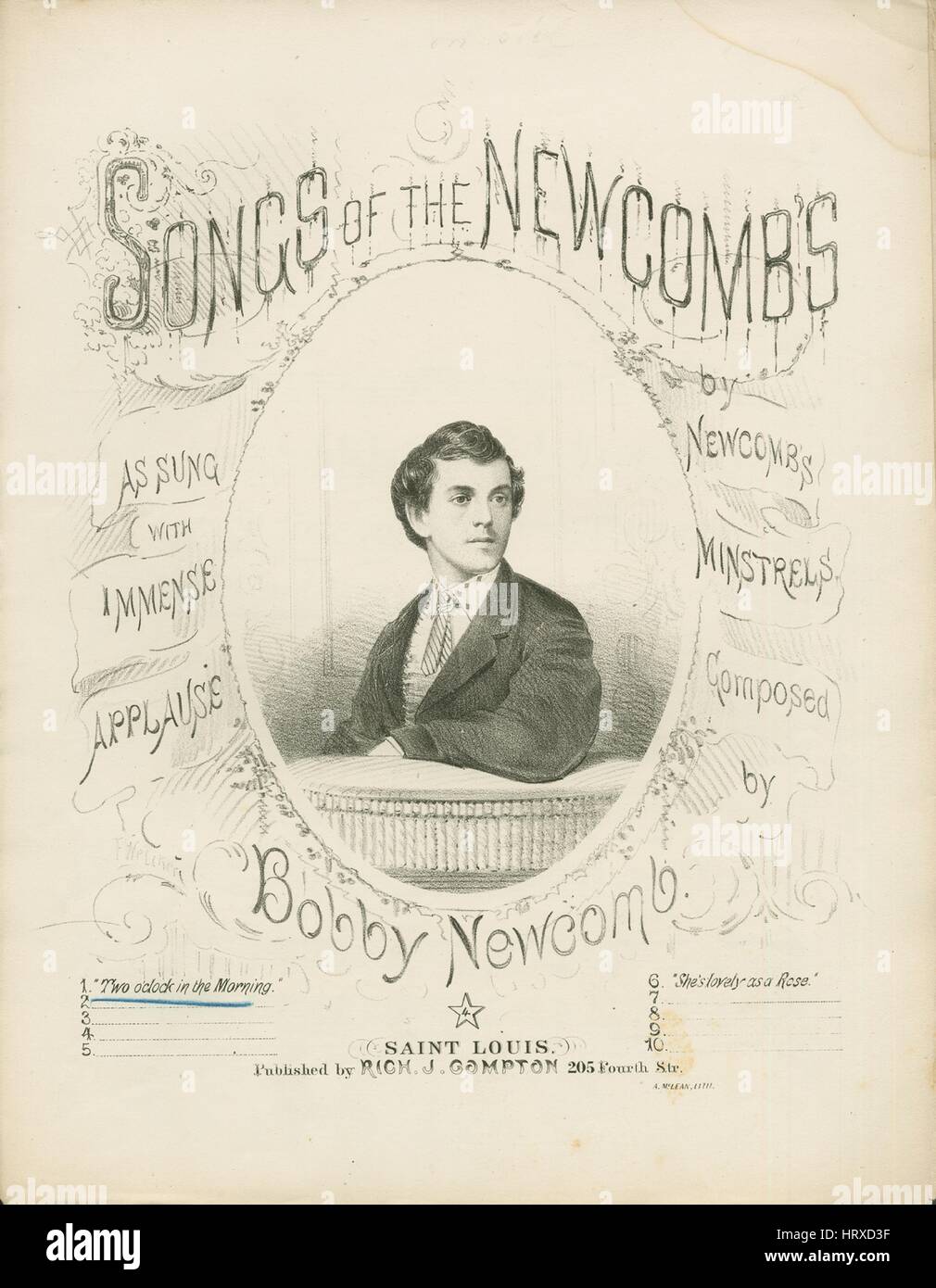 Sheet Music Cover Image Of The Song Two Oclock In The Morning Songs Of The Newcombs With Original Authorship Notes Reading Composed By Bobby Newcomb Sheet Music Cover Image Of The Song Two Oclock In The Morning Songs Of The Newcombs With Original Authorship Notes Reading Composed By Bobby Newcomb
