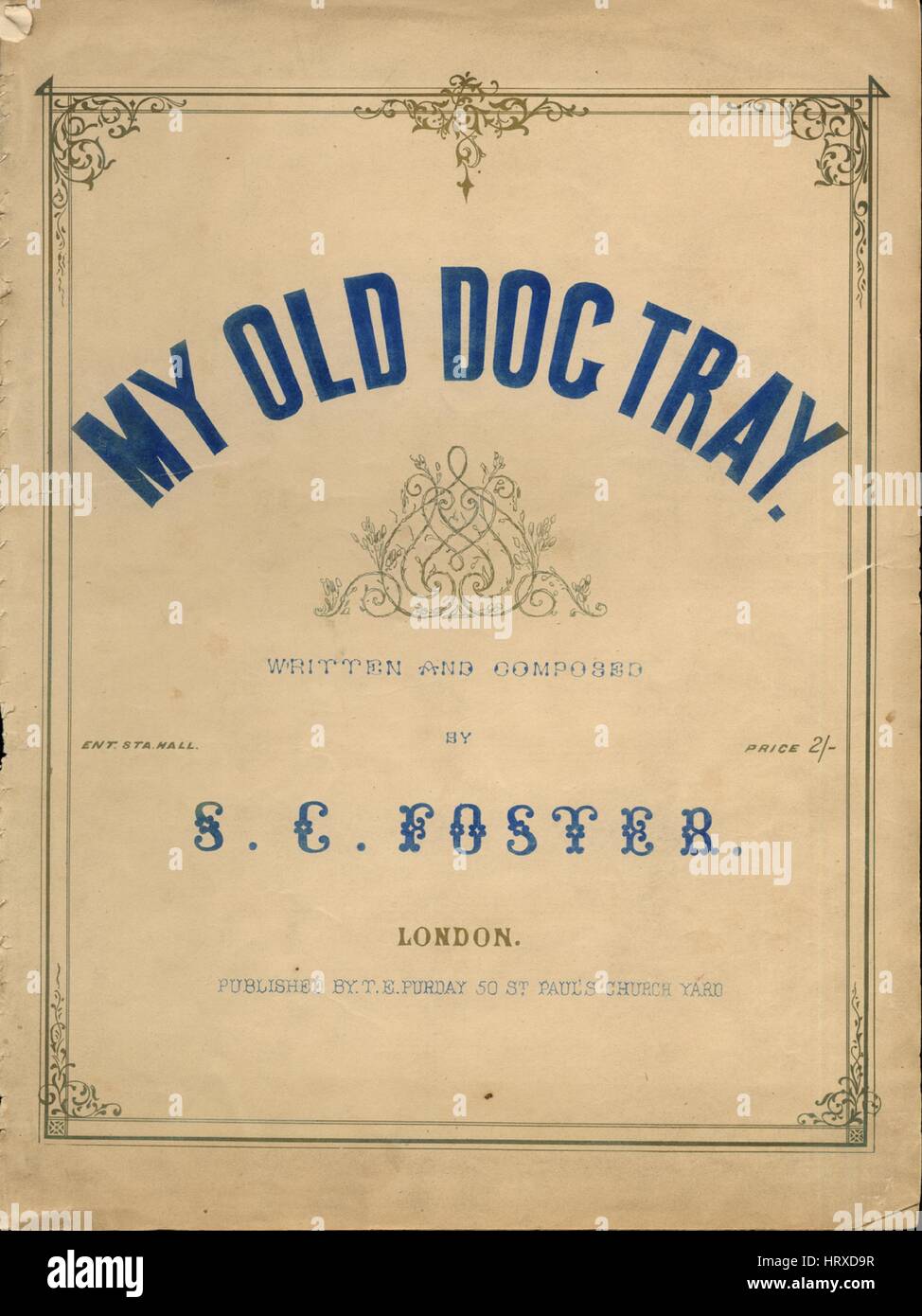 Sheet music cover image of the song 'My Old Dog Tray', with original