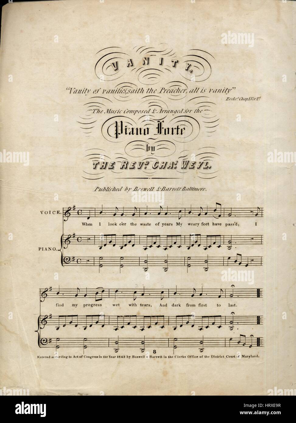 Vanity Song Sheet music cover image of the song 'Vanity', with original authorship ...