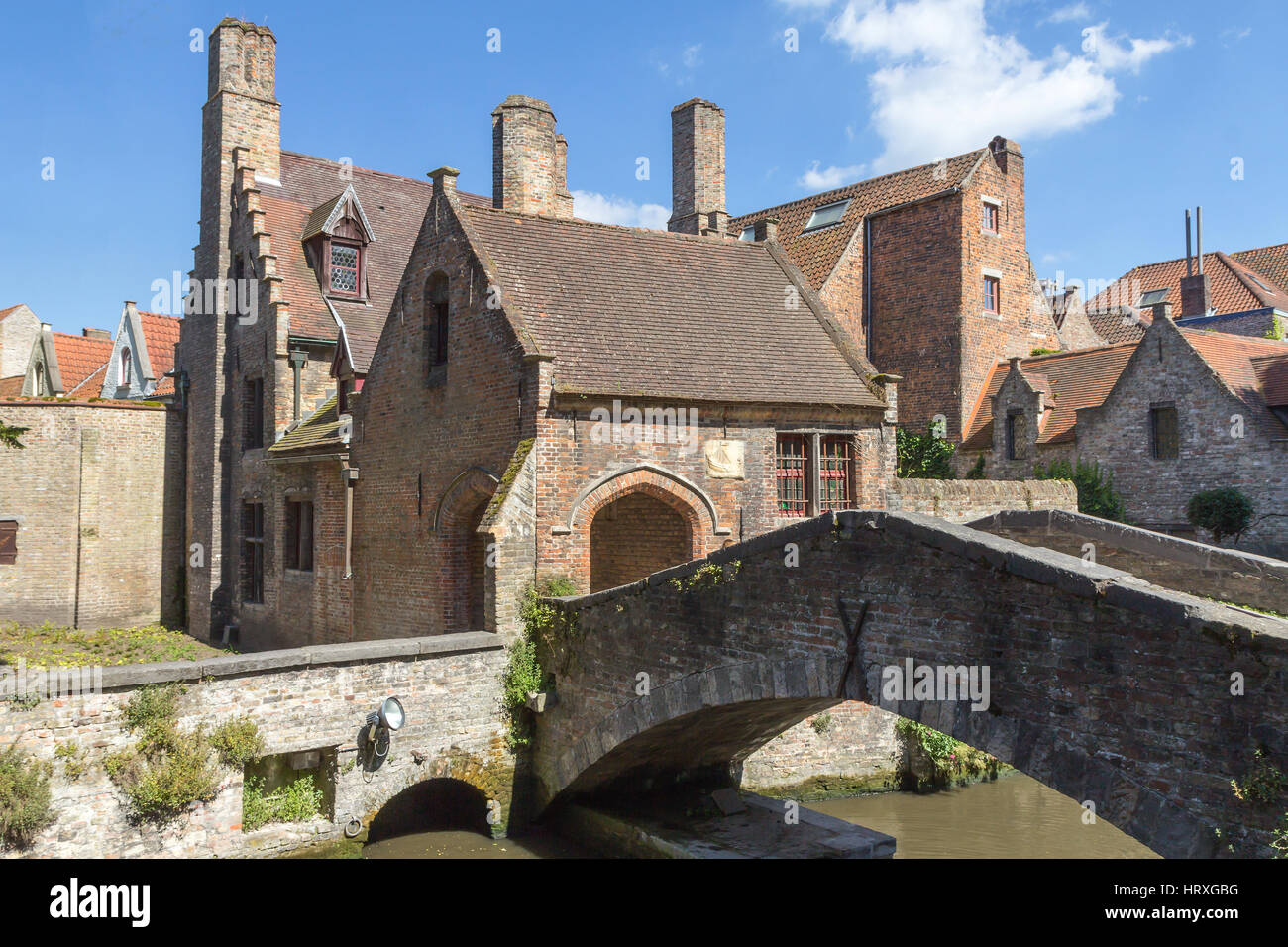 Famous medieval St Bonifacius Bridge in historic center of Bruges
