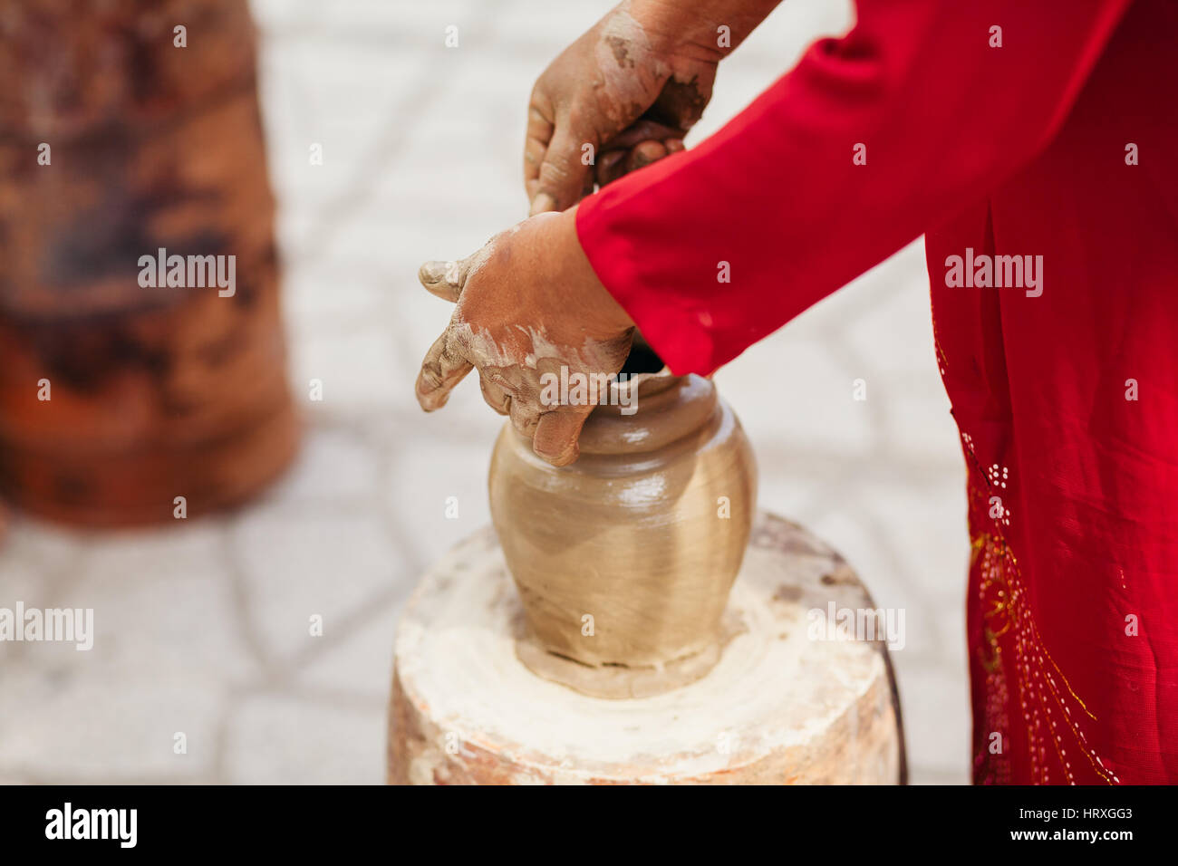 clay pot creation traditional handicraft in vietnam Stock Photo Alamy