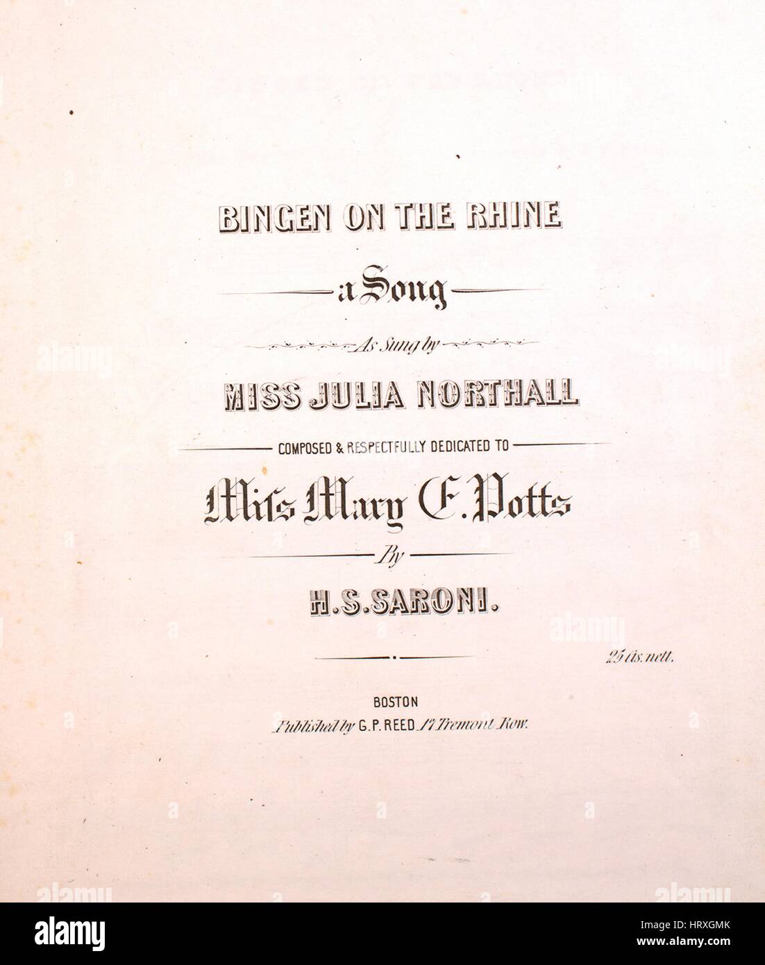 Sheet music cover image of the song 'Bingen on the Rhine A Song', with