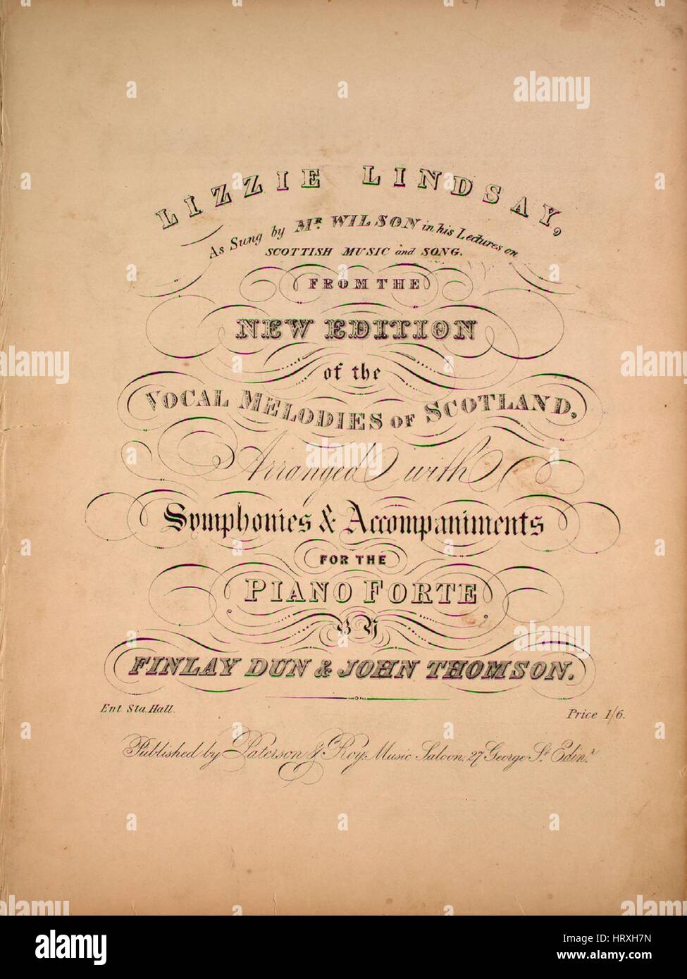 Sheet music cover image of the song 'Lizzie Lindsay From the New ...