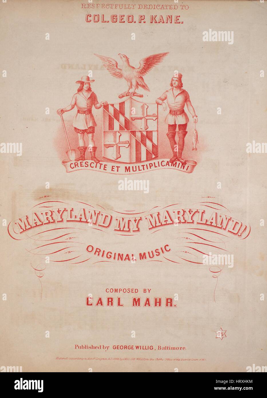 Sheet music cover image of the song 'Maryland My Maryland Original Music', with original