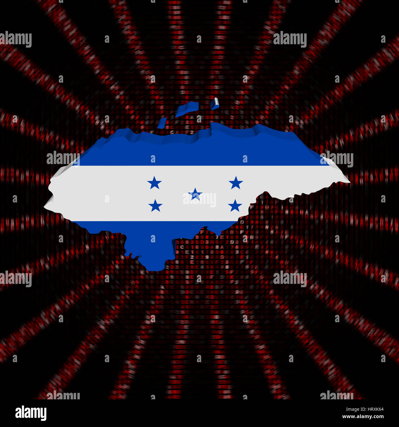 Honduras map flag on red hex code burst illustration Stock Photo - Alamy