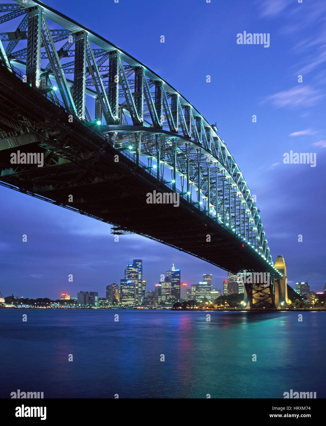 Sydney Harbour Bridge at dusk, New South Wales, Australia Stock Photo