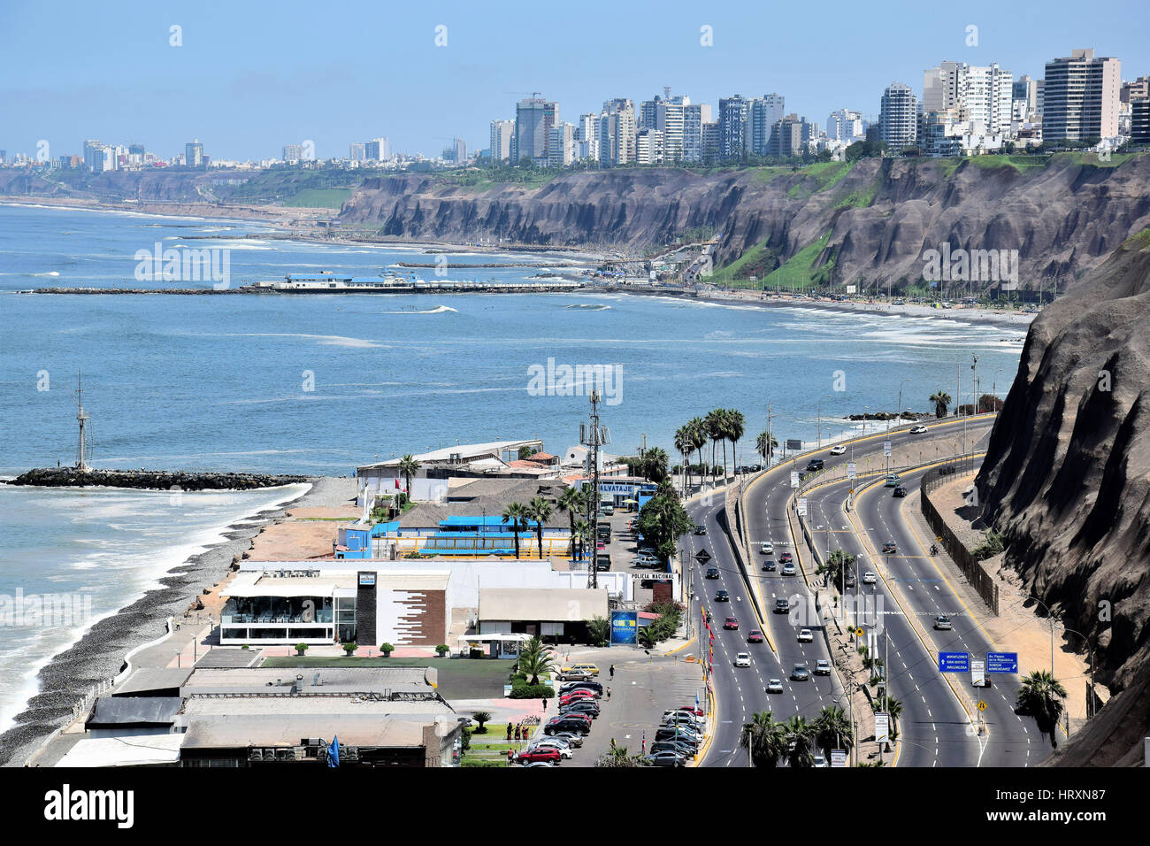 Coastline in Barranco a district in the south of Lima, Peru Stock Photo