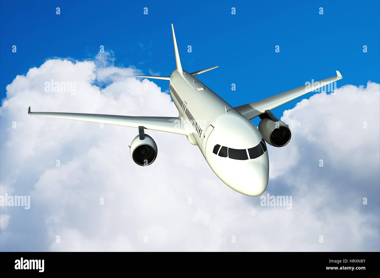 Airplane in the sky with clouds 3D rendering Stock Photo - Alamy