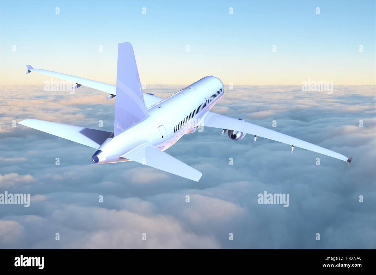 Airplane in the sky with clouds 3D rendering Stock Photo - Alamy