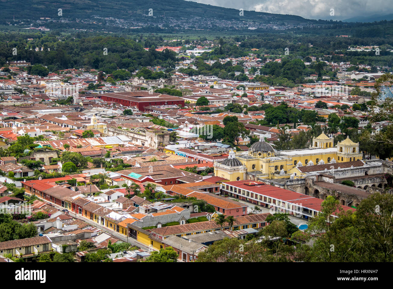 City view of Antigua Guatemala from Cerro de La Cruz Stock Photo