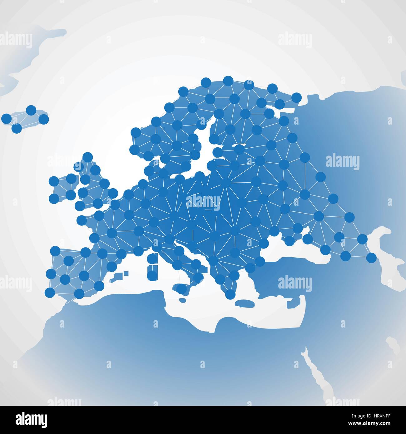 Abstract Polygonal Map of Europe with Digital Network Connections