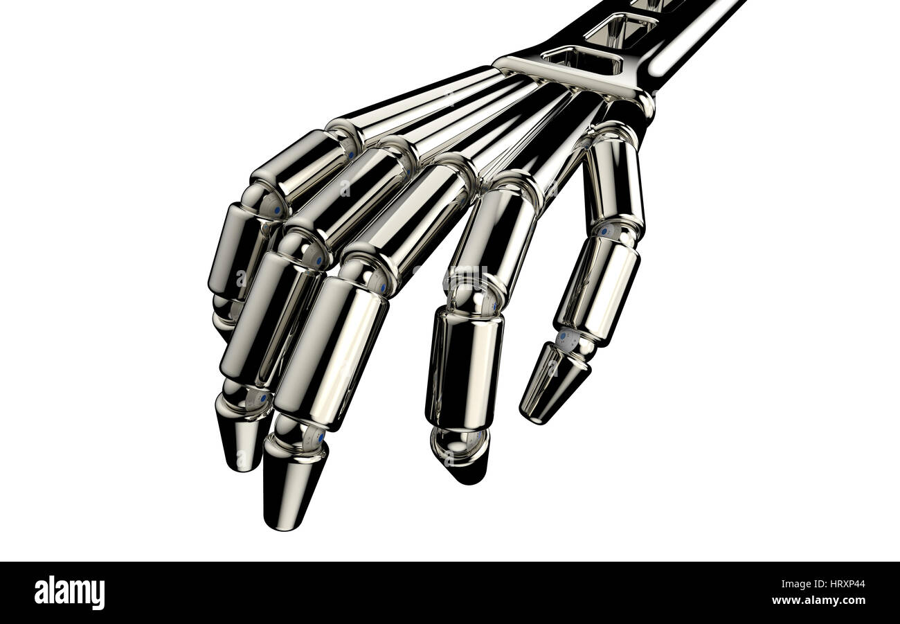 Metallic robot hand isolated on white background 3D rendering Stock Photo