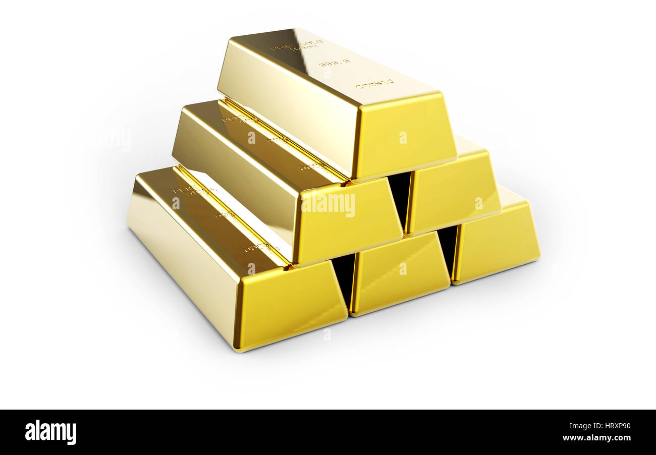Gold bars isolated on white background 3D rendering Stock Photo - Alamy