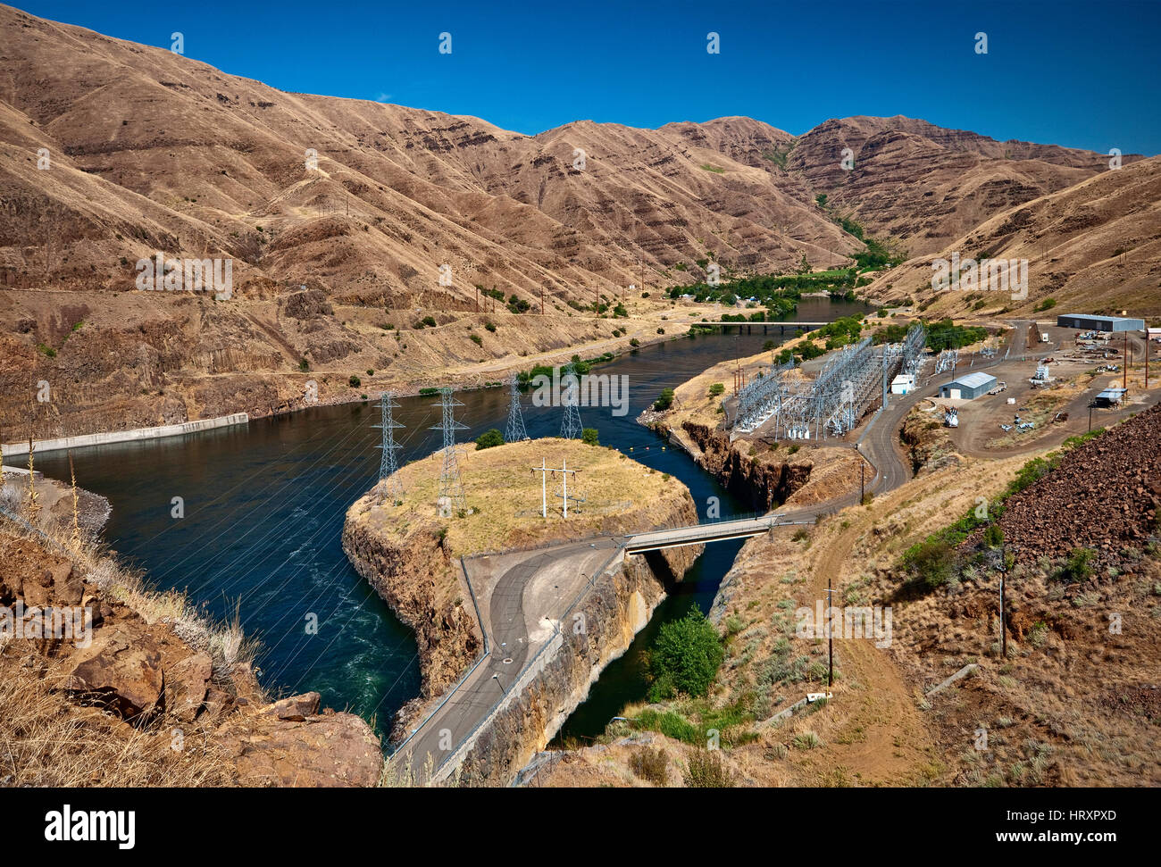 Snake River below Oxbow Dam in Hells Canyon, Idaho side at Idaho-Oregon border, USA Stock Photo 