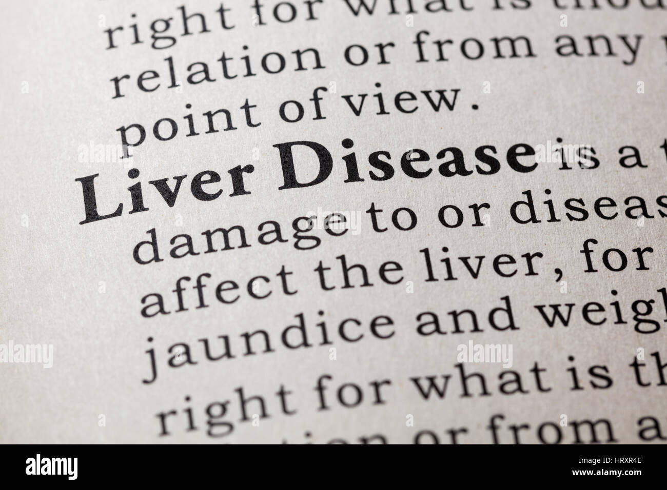 Fake Dictionary, Dictionary definition of the word liver disease. including key descriptive words. Stock Photo