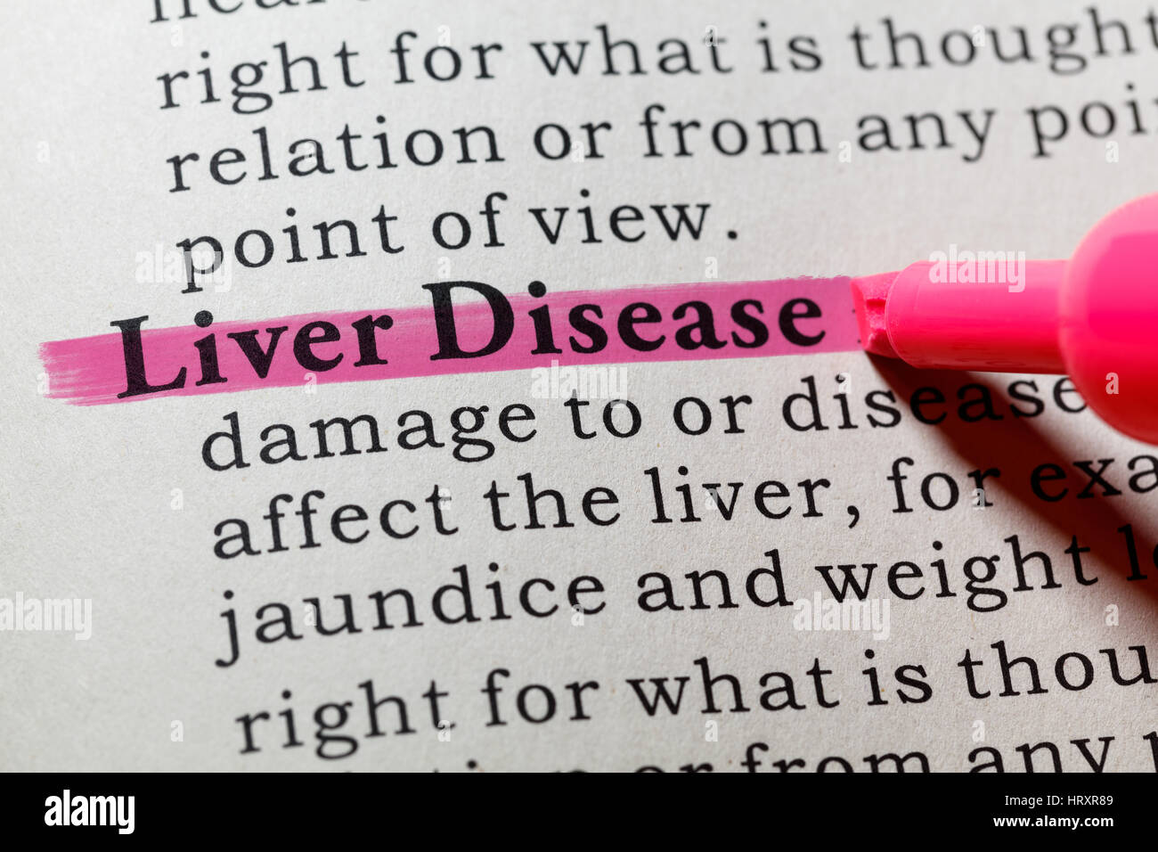 Fake Dictionary, Dictionary definition of the word liver disease. including key descriptive words. Stock Photo
