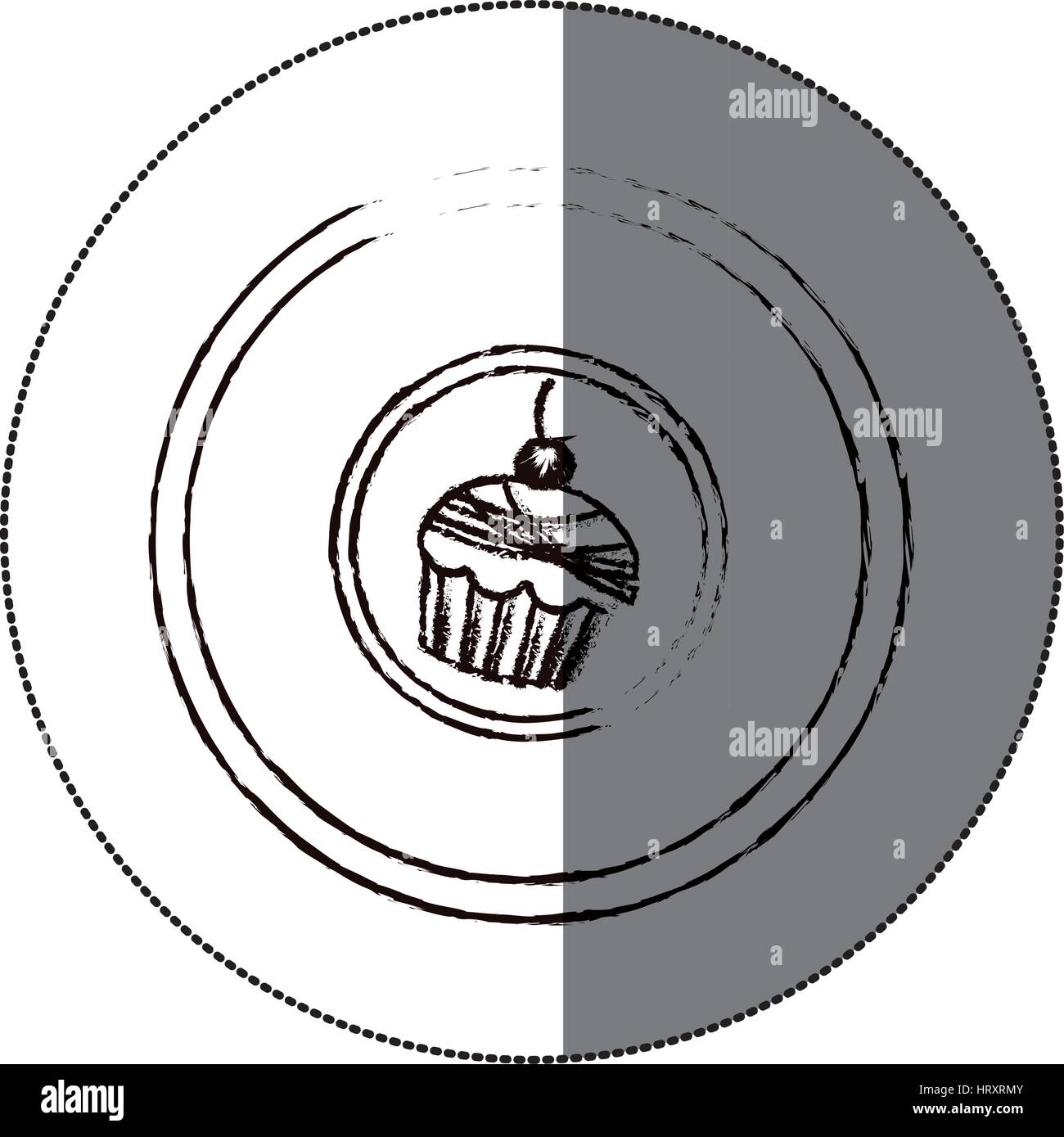 sticker blurred silhouette circular frame with cherry cupcake icon ...