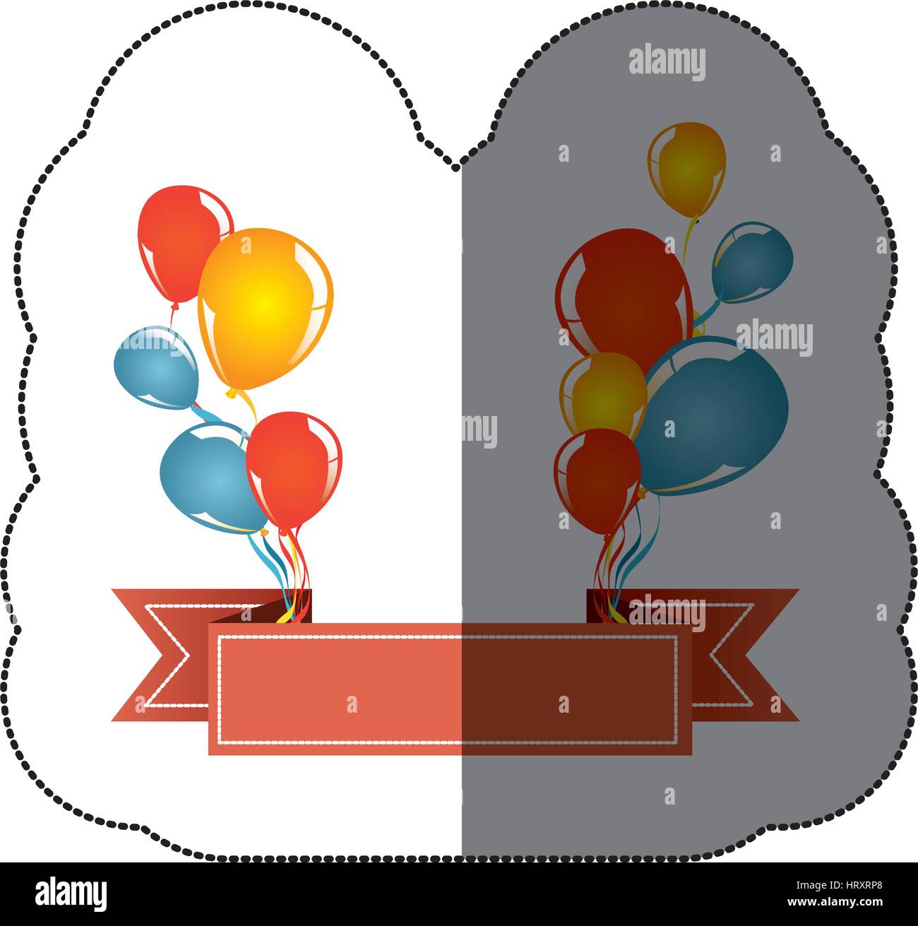 sticker colorful balloons party with decorative orange ribbon Stock ...