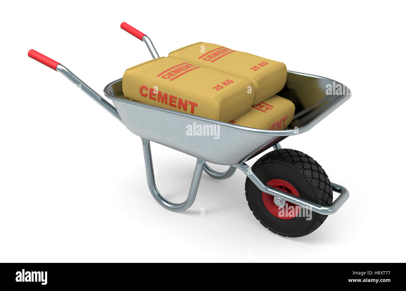 Wheelbarrow with cement, isolated on white background 3D rendering Stock Photo