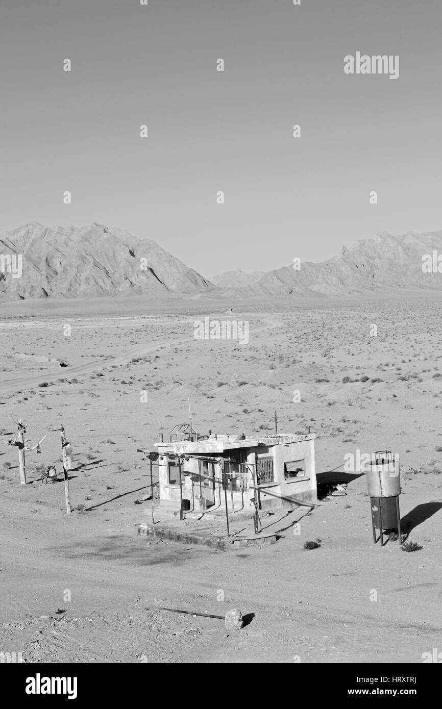 blur in iran old gas station  the desert mountain background and nobody Stock Photo