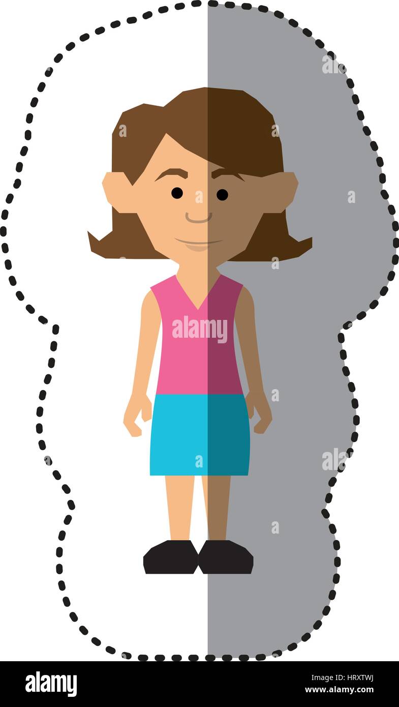 sticker colorful picture teenager with short hair and skirt Stock Vector