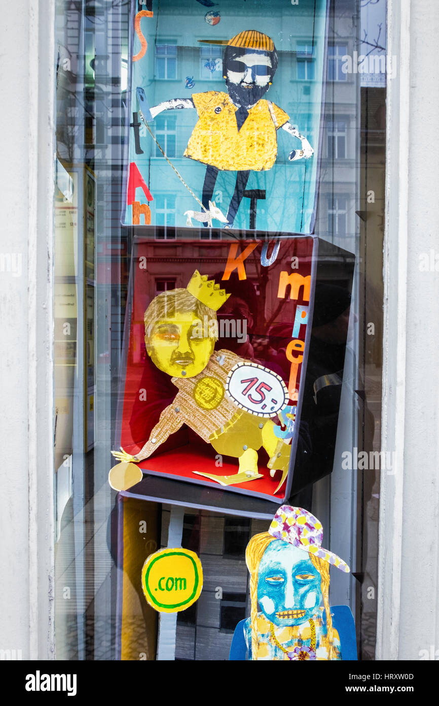 Berlin, Prenzlauer Berg Shop window display. The Instant Kumpels are