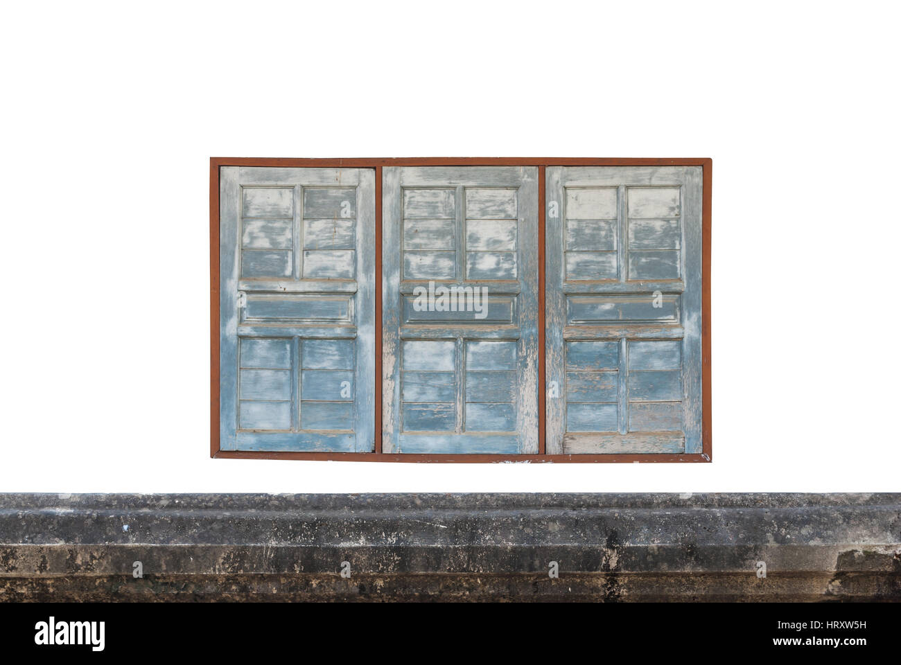 Three Ancient Wood Windows on White Wall Stock Photo - Alamy