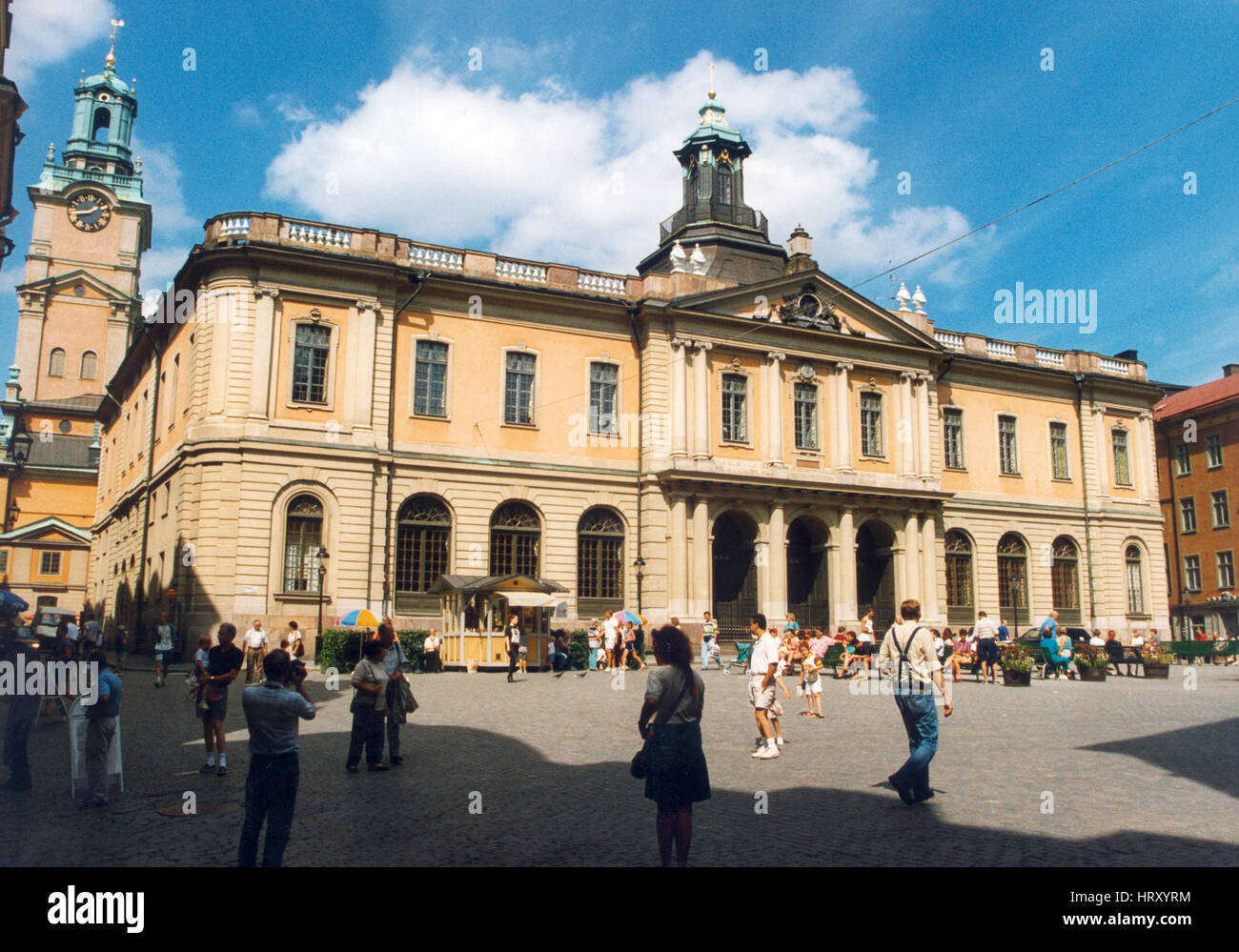 STOCKHOLM former stock exchange building,now the museum of The Nobel foundation and the Swedish Academy,to the left Stockholm Cathedral,in Old Town Stock Photo