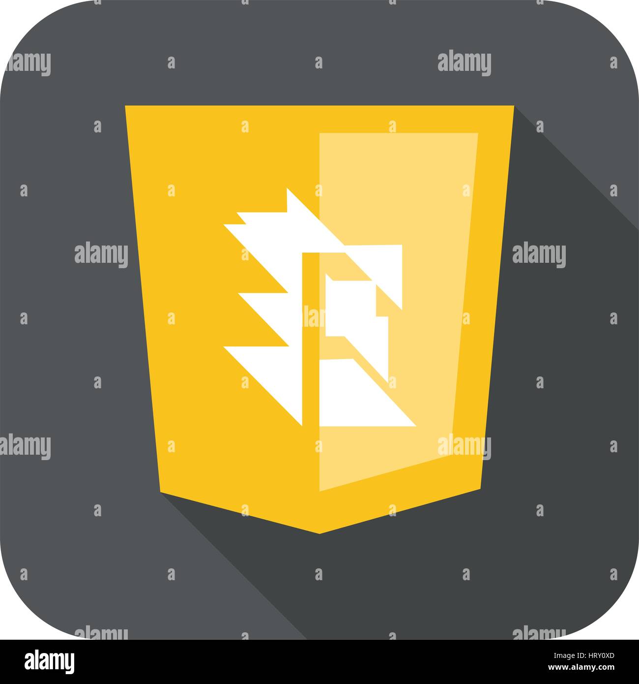 web development shield yellow abstract sign isolated icon on grey badge with long shadow Stock Vector
