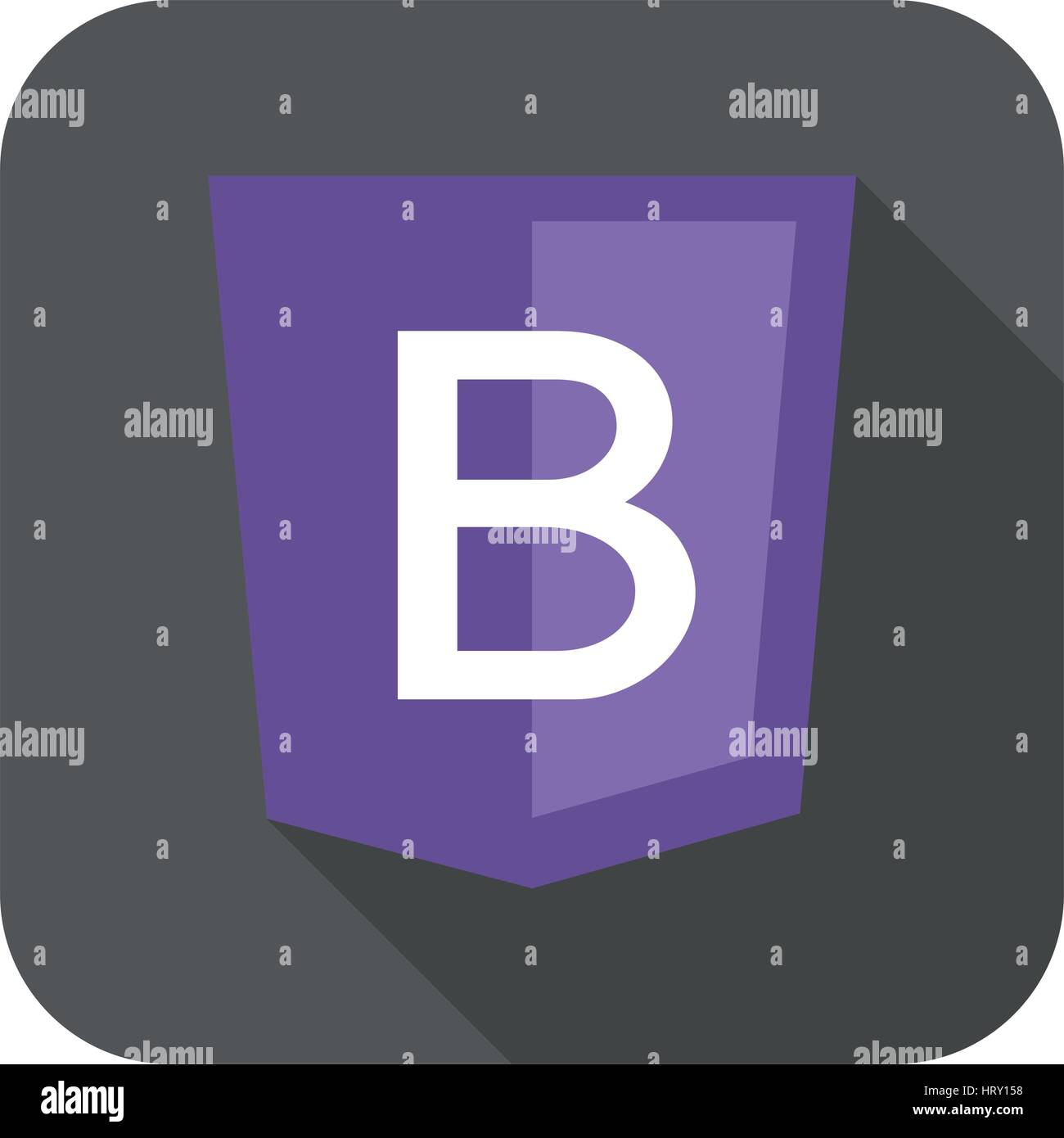 web development shield sign letter B violet isolated icon on grey badge with long shadow Stock Vector