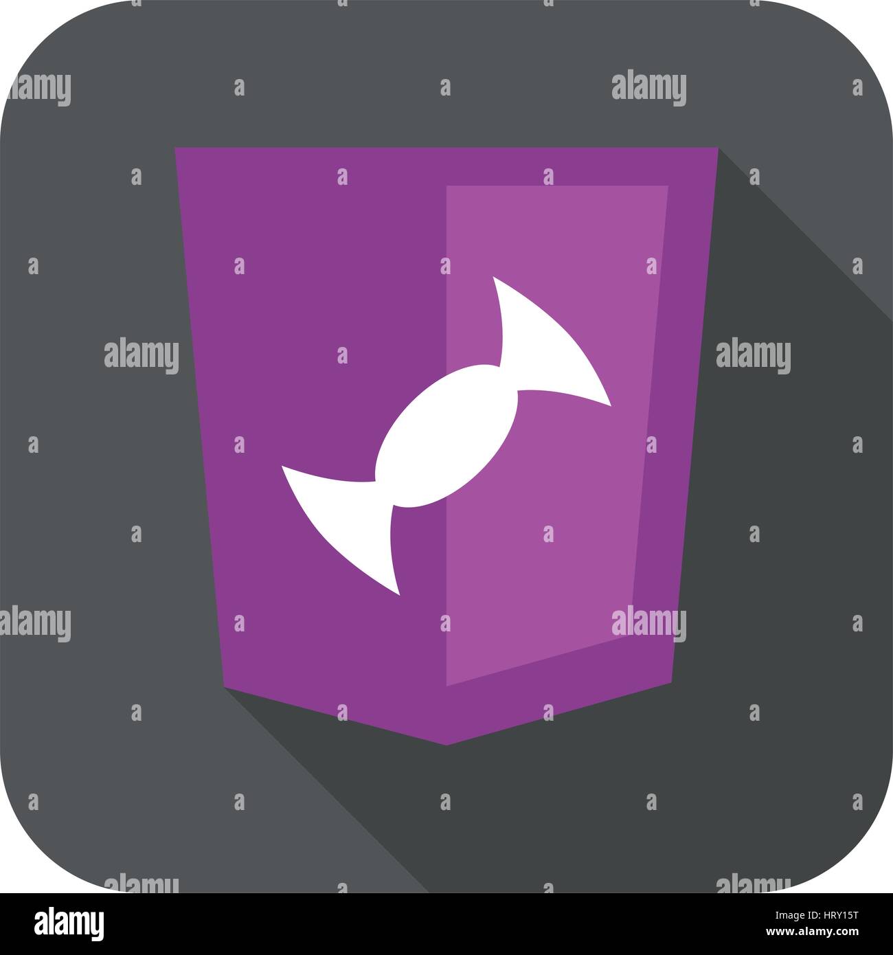 web development shield violet candy sign isolated icon on grey badge with long shadow Stock Vector
