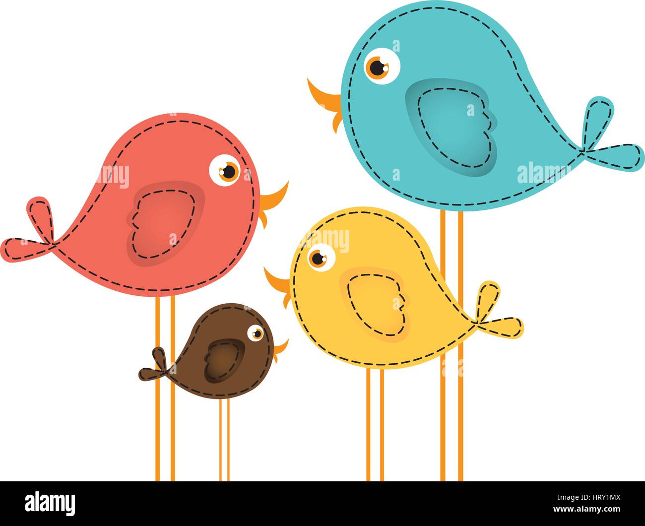 colorful cute cartoon birds set Stock Vector