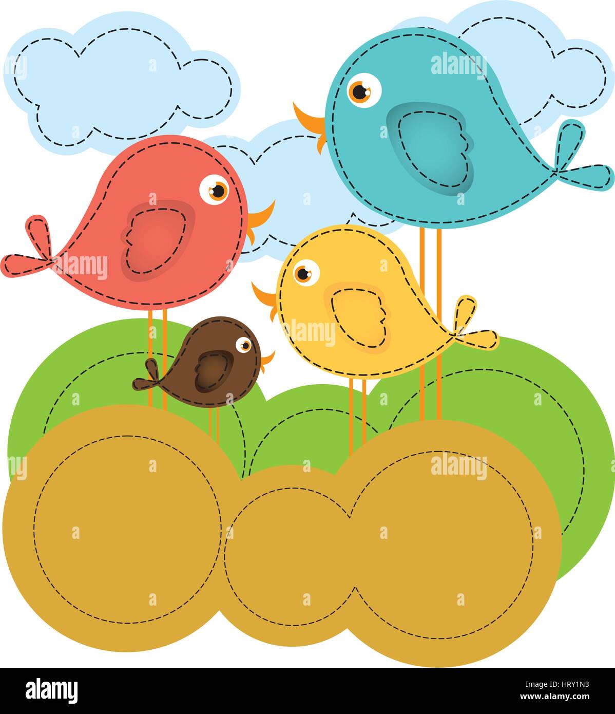 colorful landscape with cartoon birds set Stock Vector
