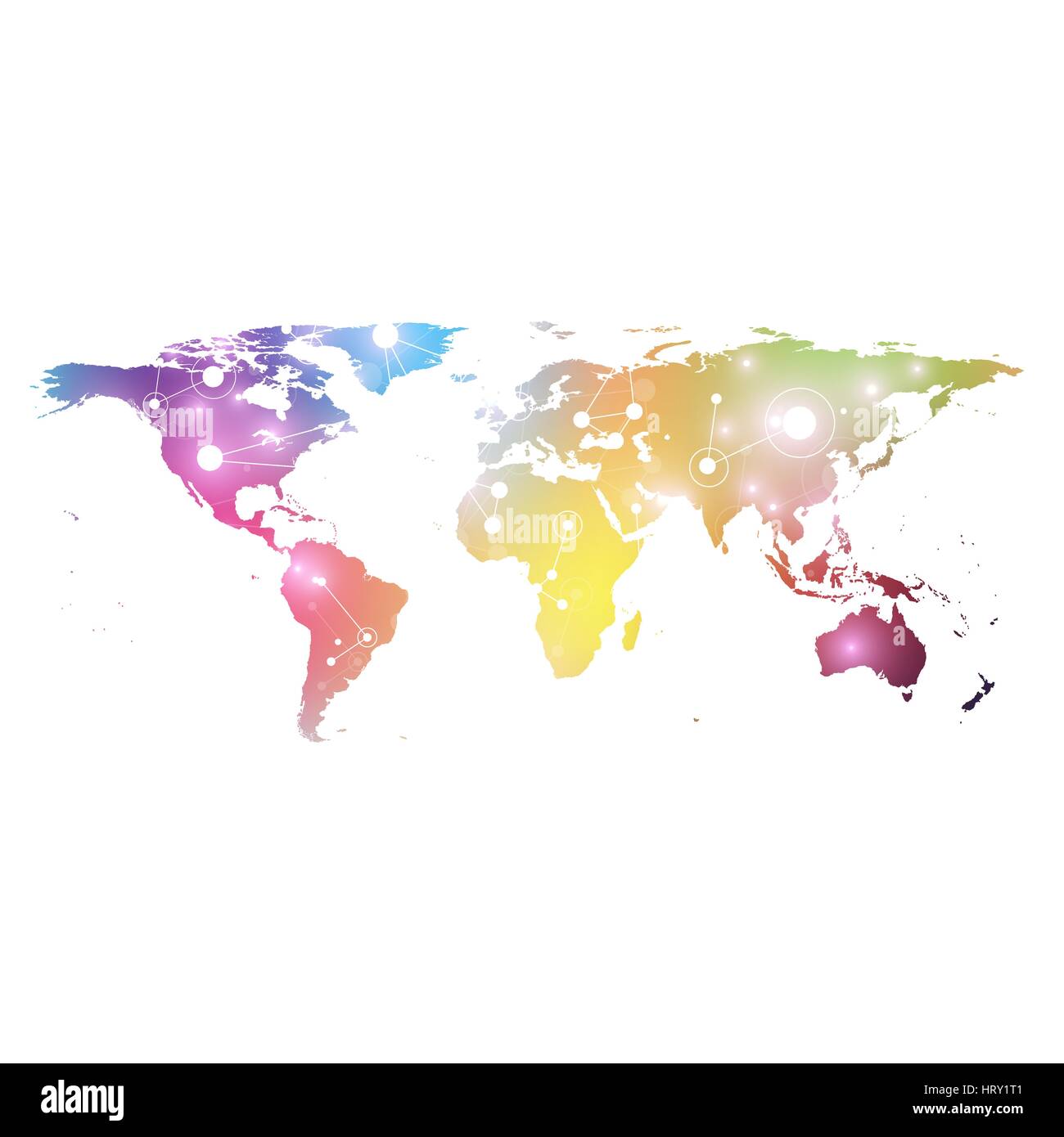 World map with global technology networking concept. Digital data visualization. Lines plexus. Big Data background communication. Scientific vector illustration. Stock Vector