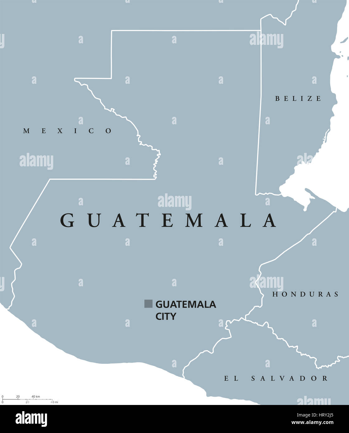 Guatemala political map with capital and national borders. Republic and country in Central America, the core of the Maya civilization. Stock Photo