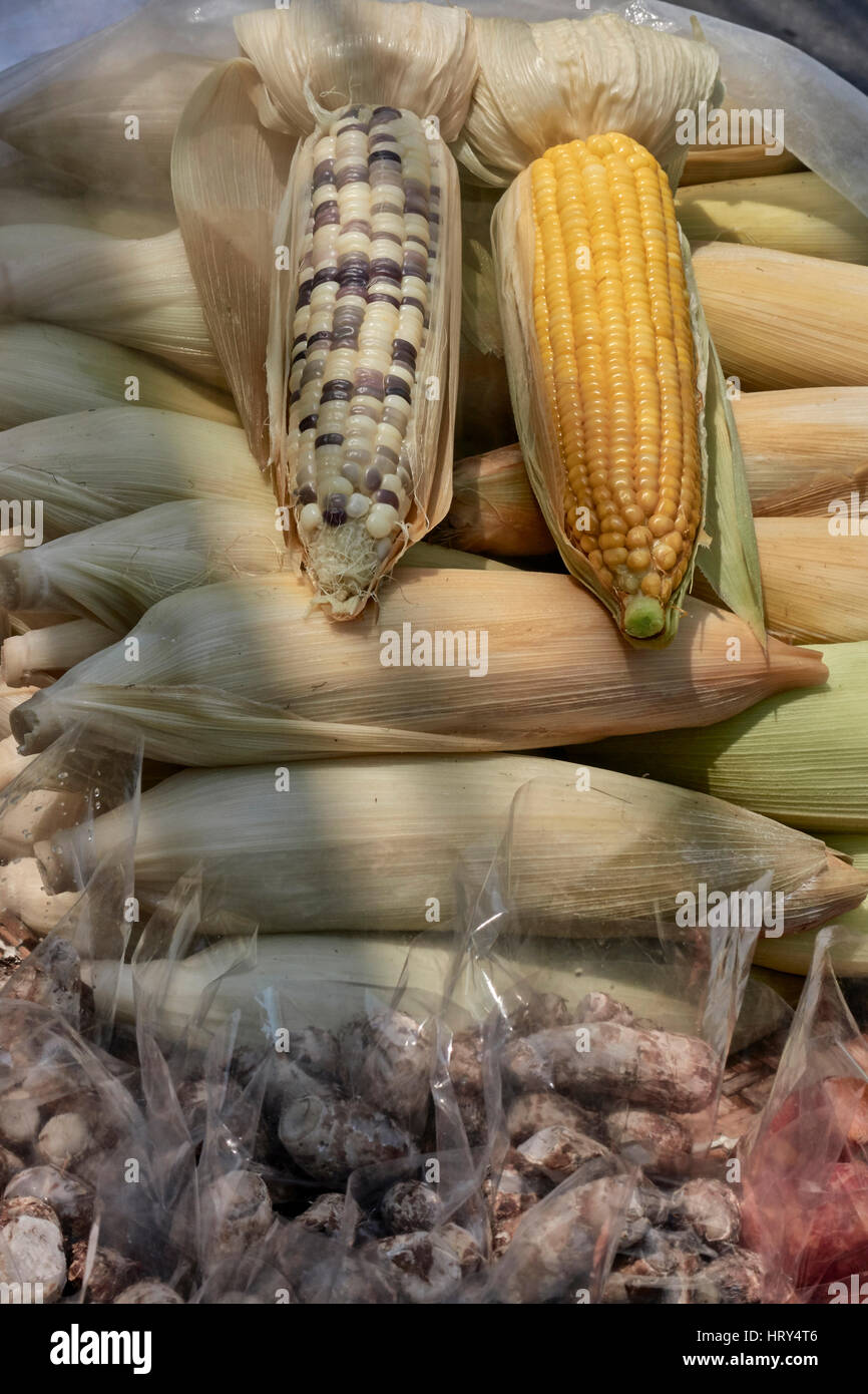 Corn on the cob for sale on a Thailand street food cart. Southeast Asia