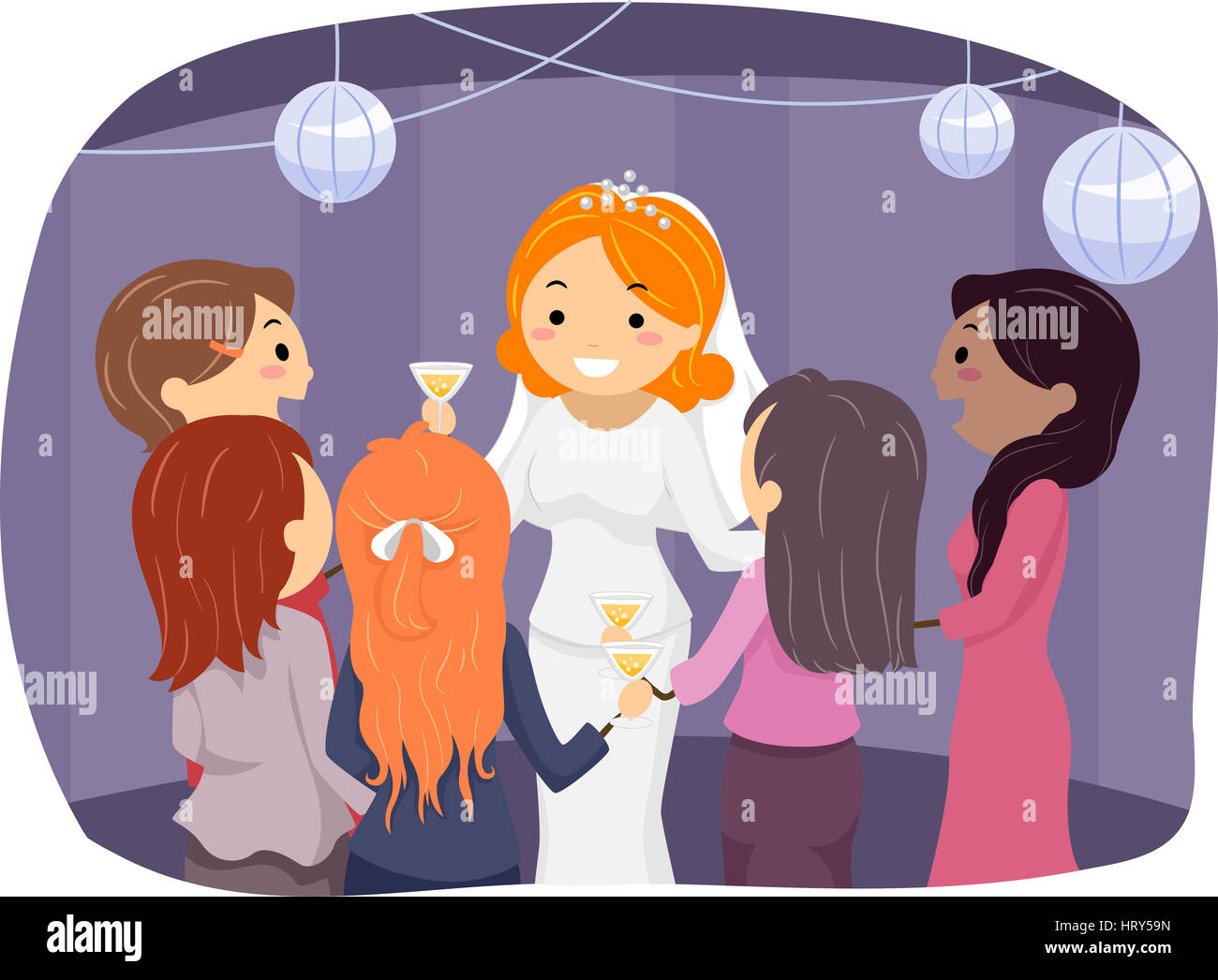 Illustration of a Bride Entertaining Their Guests at the Reception Area Stock Photo