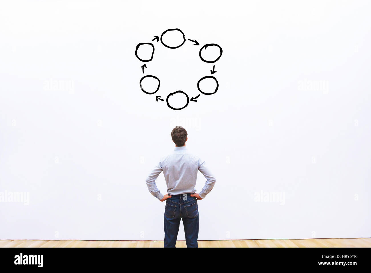 businessman looking at the circle diagram, concept background Stock Photo